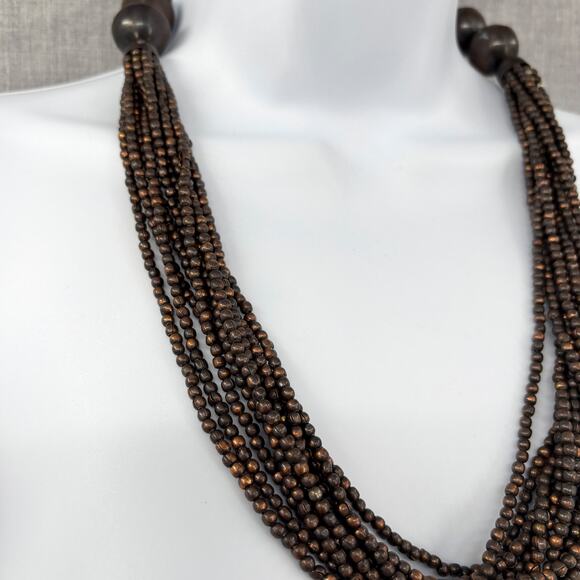 Vintage Boho Multi-Strand Beaded Necklace – 26" Long with Chunky Brown Beads - Picture 3 of 5